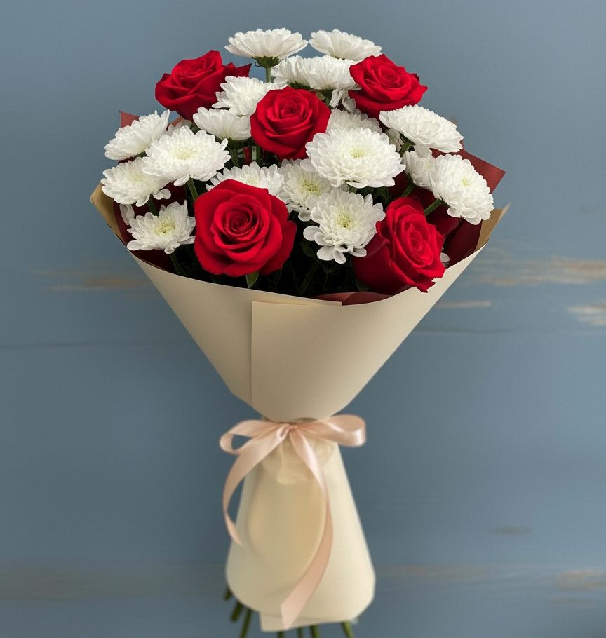 Букет цветов из: Розы и Хризантемы в Рышково