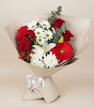 Букет цветов из:  Розы, Хризантемы, Герберы и Лилии в Рышково
