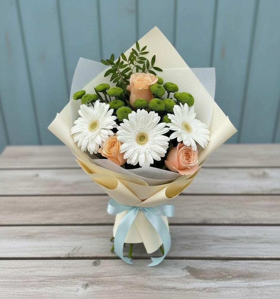 Букет цветов из: Герберы, Розы и Хризантемы в Рышково