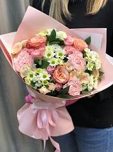 Букет нежные объятья в Рышково Букет цветов из: Гвоздики, Розы и Хризантемы в Рышково