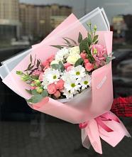 Букет цветов из:  Розы, Лизиантусы и Хризантемы в Рышково