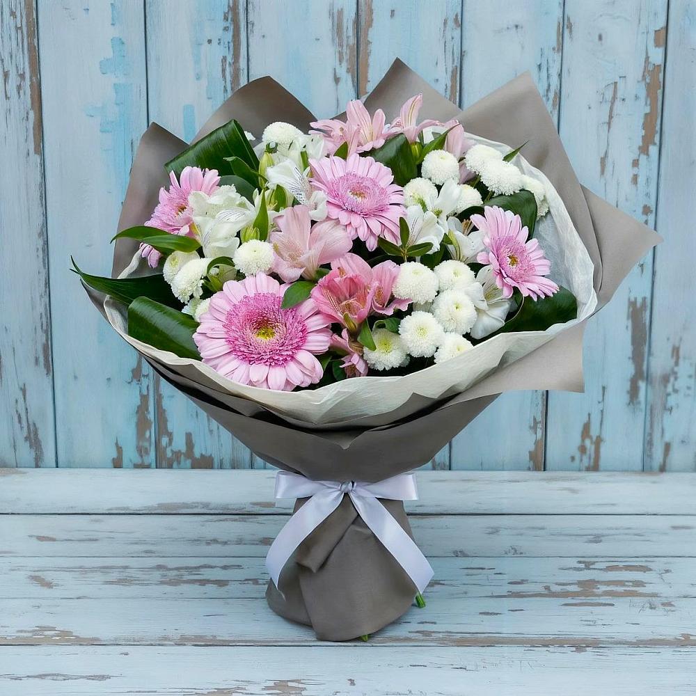 Букет цветов из: Герберы, Альстромерии и Хризантемы в Рышково
